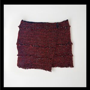 CARLISLE Wool Blend Wrap Mini Skirt Women Size 18 Classic Fringe Red Black White